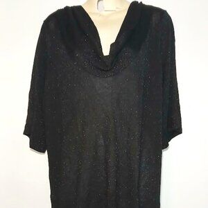 Ms Sweater Project Black with Metalic Thread 3/4 Sleeve Cowl Neck Size 1X